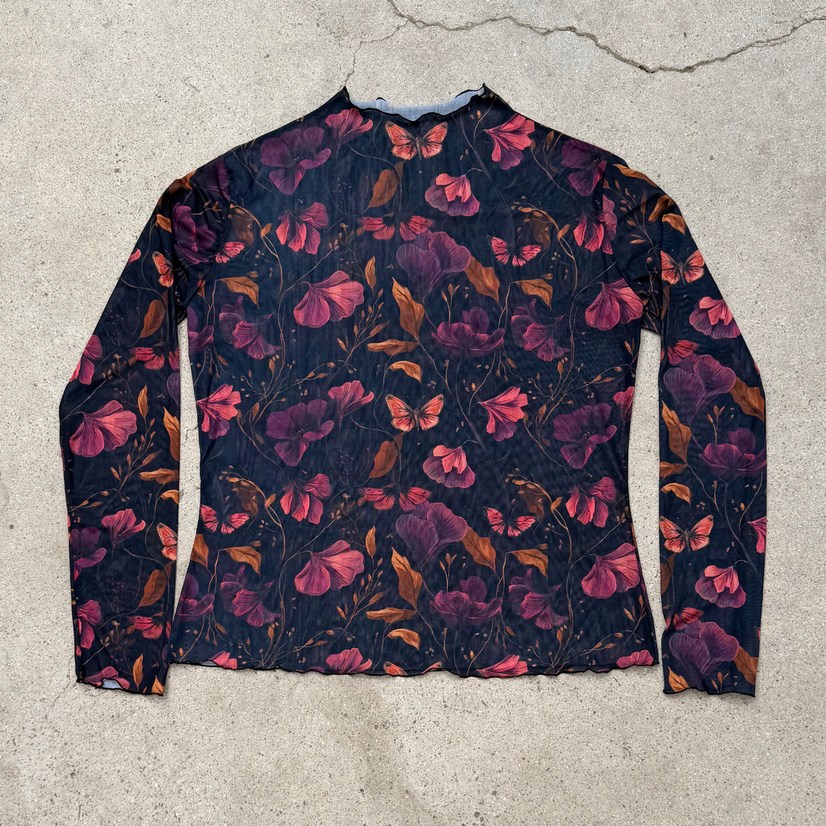 amber meadow long sleeve mesh top