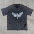 gothic stone oversized tee layflat on concrete with rose